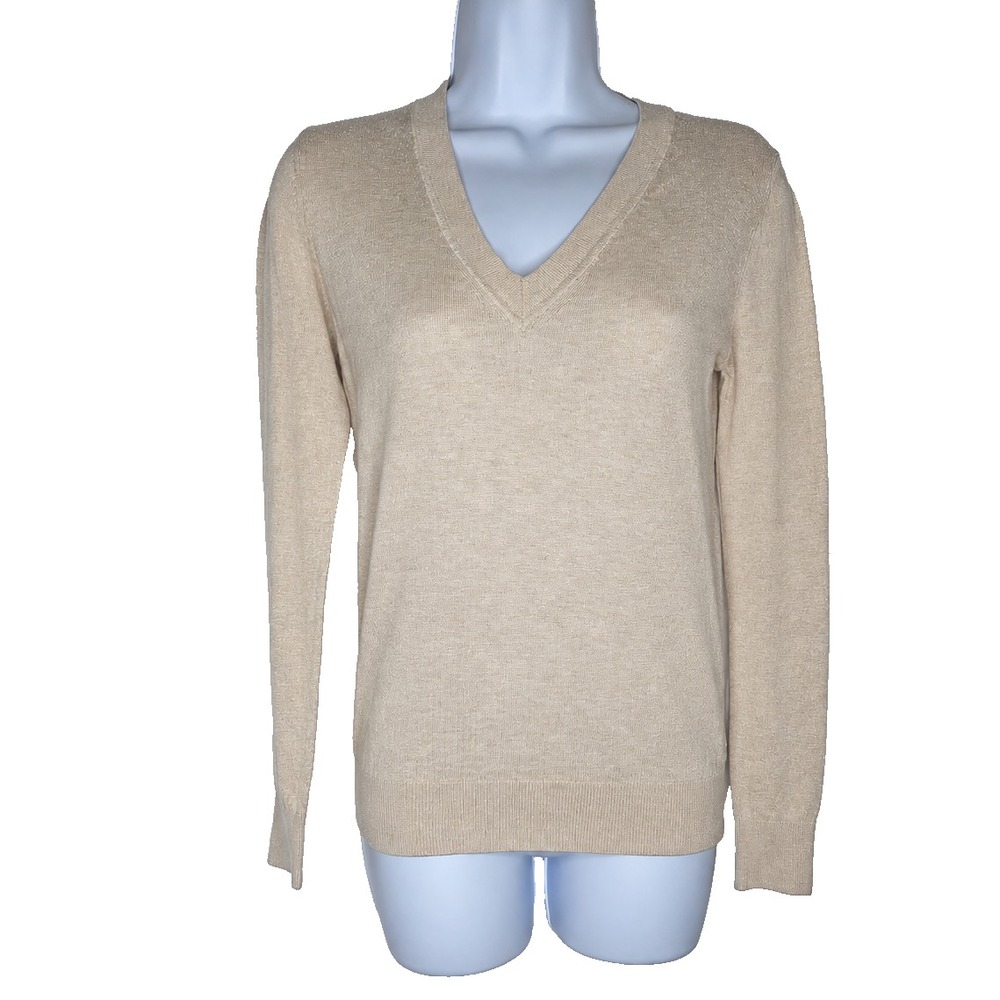 Quince XS Cotton Cashmere V-Neck Sweater Oatmeal Classic Minimalist Preppy